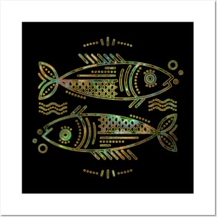 Pisces Zodiac Gold Abalone Posters and Art